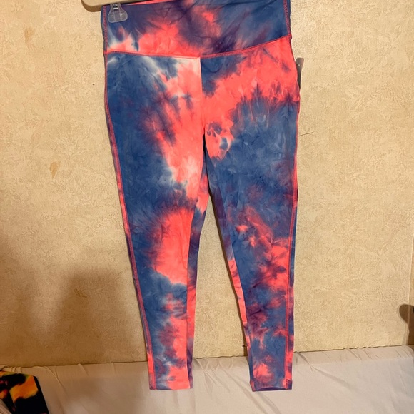Zenana Pink/Blue Tie Dye Microfiber Full Length Leggings - Picture 3 of 4